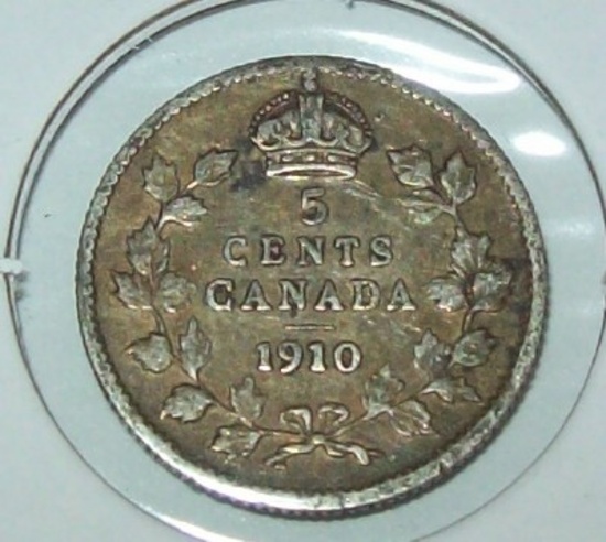 1910 Canada Silver 5 Cent Foreign Coin Five Cent Higher Grade