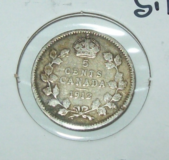 1912 Canada Silver 5 Cent Foreign Coin Five Cent