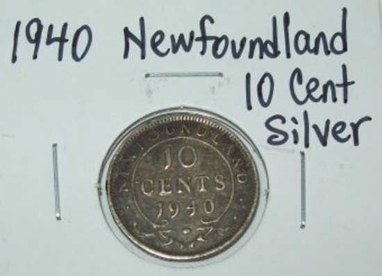 1940 Newfoundland Canada 10 Cent Silver Dime Ten Cent