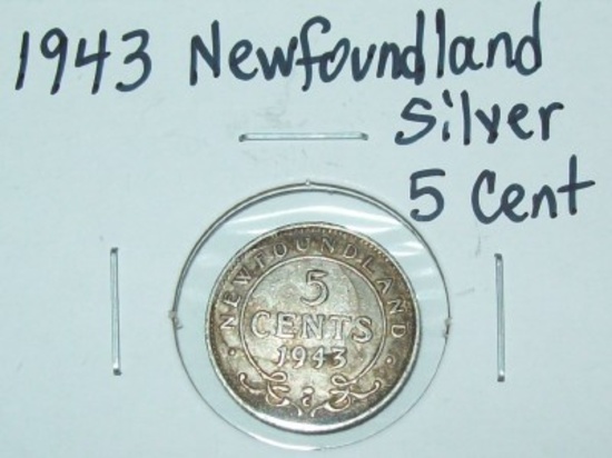 1943 Newfoundland Canada 5 Cent Silver Five Cent