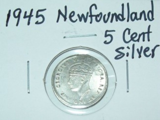 1945 Newfoundland Canada 5 Cent Silver Five Cent