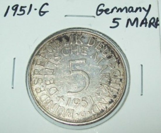 1951-G Germany 5 Mark Silver Coin