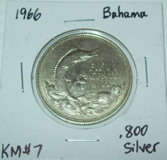 1966 Bahama Islands Silver Half Dollar .800 Silver KM#7