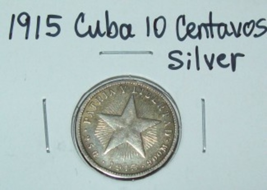 1915 Cuba 10 Centavos Silver Coin Ten Cent