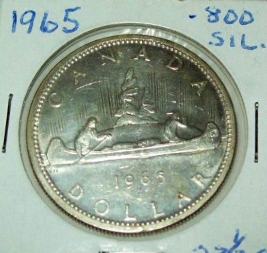 1965 Canada Silver Dollar Foreign Coin .800 Silver