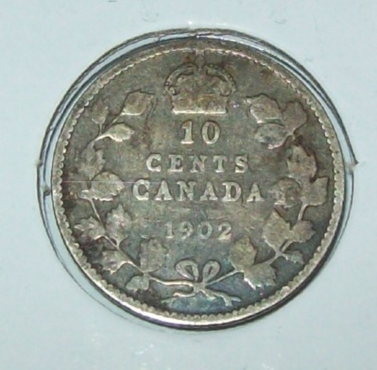 1902 Canada Silver Dime 10 Cent Foreign Coin