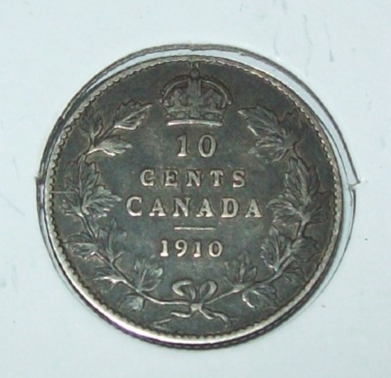 1910 Canada Silver Dime 10 Cent Foreign Coin