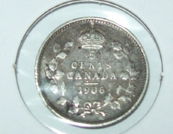 1906 Canada Silver 5 Cent Foreign Coin Five Cent