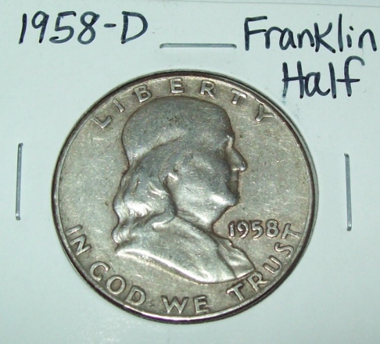 1958-D Franklin Half Dollar Silver Coin