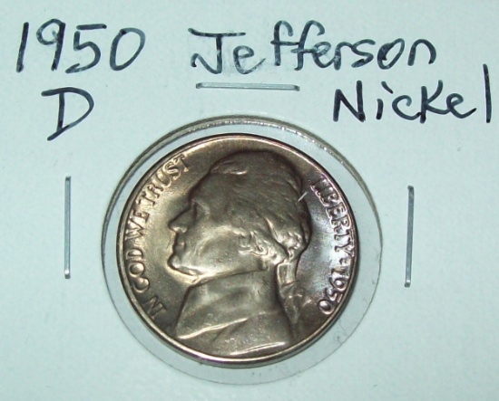 1950-D BU Uncirculated Jefferson Nickel Key Date Coin