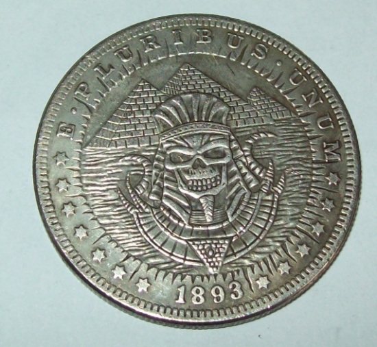 1893 Morgan Hobo Dollar Fantasy Coin Egyptian Pyramids Skull