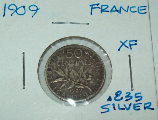 1909 France 50 Centimes Silver Coin