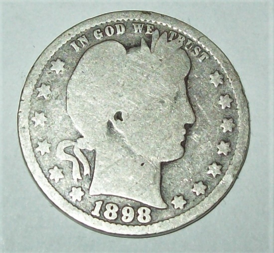 1898 Barber Quarter Silver Coin
