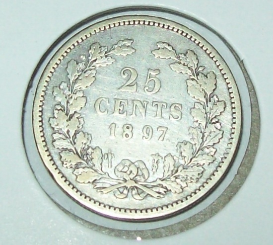 1897 Netherlands 25 Cent Silver Coin KM #115