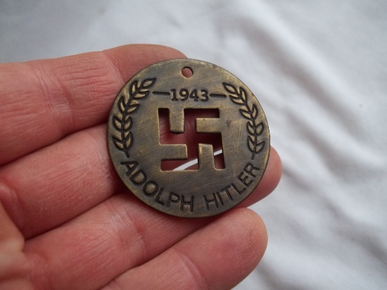 Brass Cut Out 1943 Adolf Hitler Token Coin German Swastika