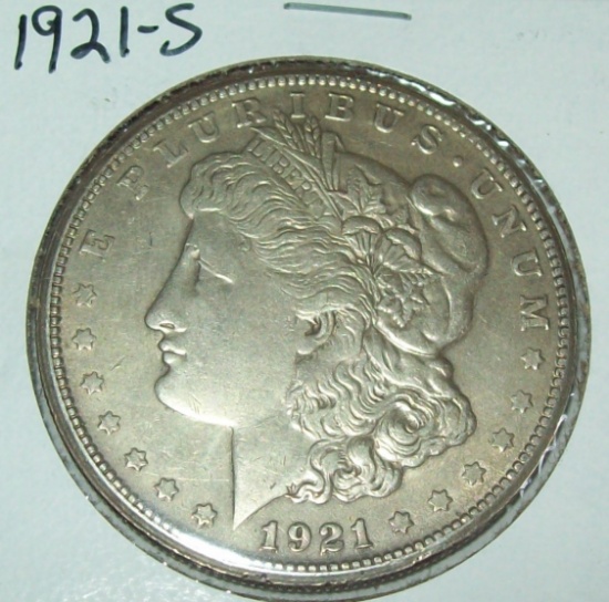 1921-S  Morgan Silver Dollar Coin AU Nice