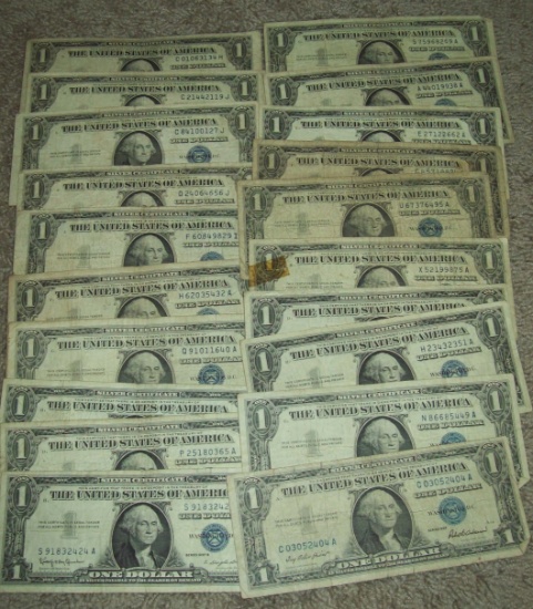 Lot of 20 $1 Silver Certificates One Dollar