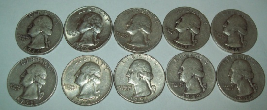Lot of 10 Silver Washington Quarters $2.50 Face Value 90% Silver Coins
