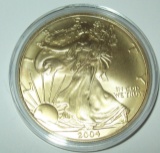 2004 American Silver Eagle 1 troy oz. .999 Fine Silver Dollar Coin 24K Gold Gilded in Capsule