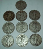 Lot of 10 Walking Liberty 90% Silver Half Dollars $2.50 Face Value