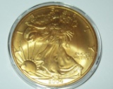 2004 American Silver Eagle 1 troy oz. .999 Fine Silver Dollar Coin 24K Gold Gilded