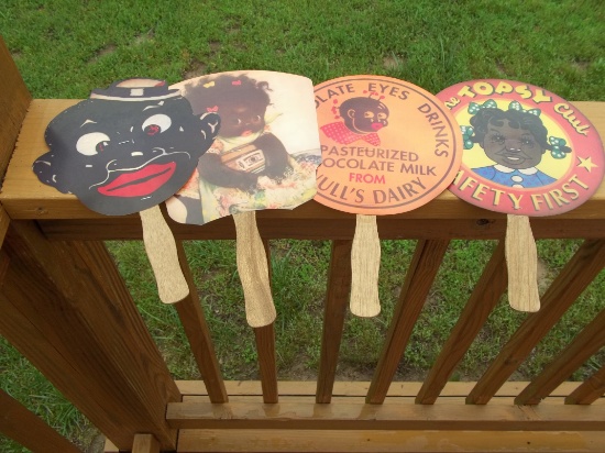 4 Black Americana Paper Hand Fans With Wood Handles Topsy Club Smoking Joes Restaurant & More