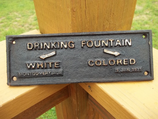 Cast Iron Drinking Fountain White Colored Segregation Sign Montgomery Alabama 1931
