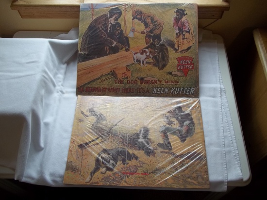 Black American Winchester Western & Keen Kutter Prints On Cardboard Skunk In Log & Dog Print