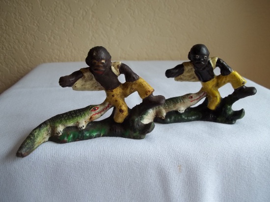 Lot Of 2 Cast Iron Black Boy & Snapping Alligator Bottle Openers Opener