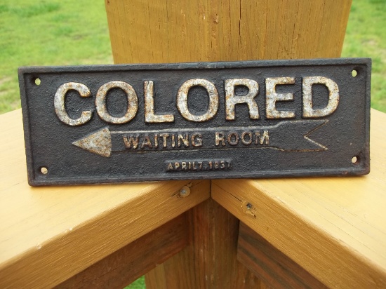 Cast Iron Colored Waiting Room Segregation Sign April 7 1937 Arrow Sign