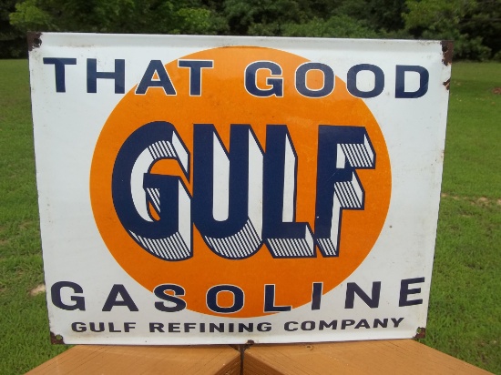 Porcelain That Good Gulf Gasoline Sign Gulf Refining Company Gas Station Pump Plate