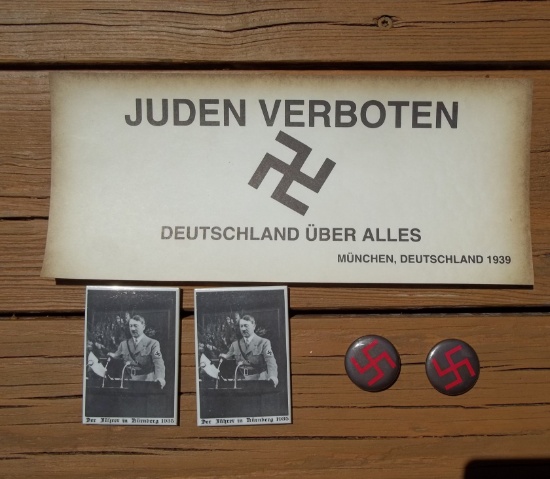 German Nazi Hitler Items Buttons, Mirrors and Paper Sign
