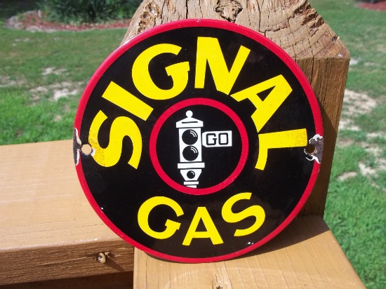 Porcelain Signal Gas Stop Light Advertising Door Sign Push Plate 6 Inch Round