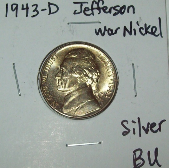 1943-D BU Uncirculated Jefferson Silver War Nickel Coin