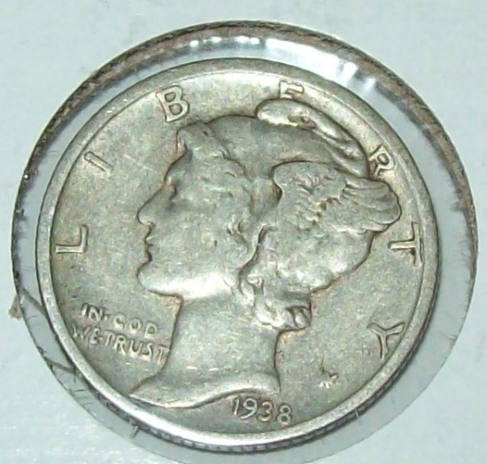 1938-S Mercury Dime Silver Coin VF