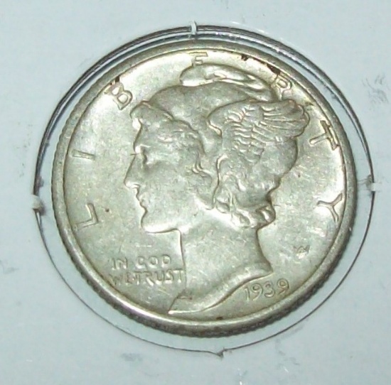 1939-D Mercury Dime Silver Coin AU
