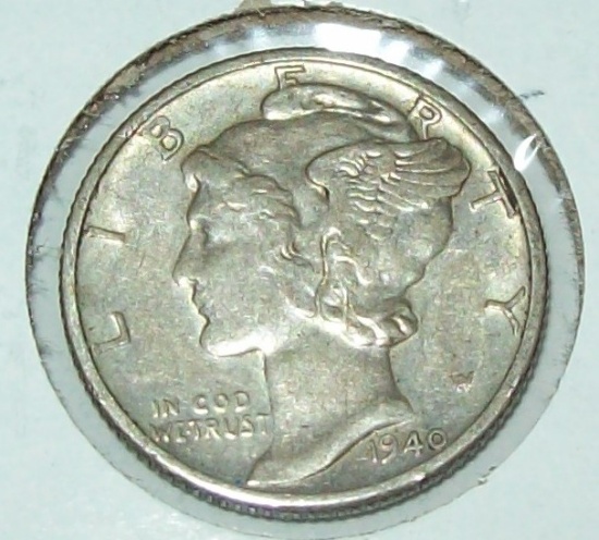 1940-D Mercury Dime Silver Coin XF