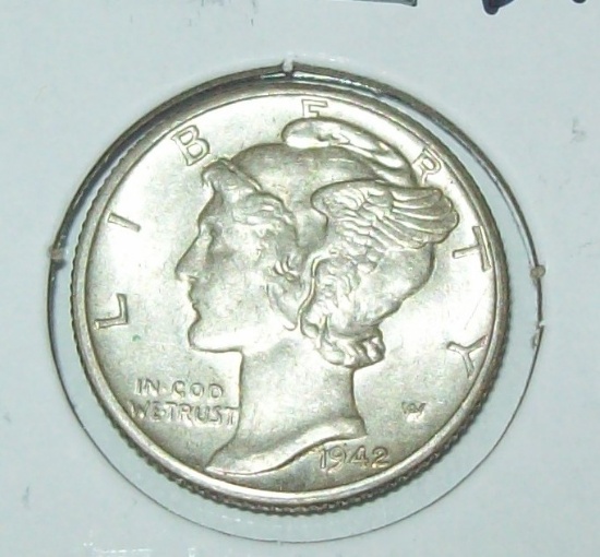 1942-D Mercury Dime Silver Coin BU