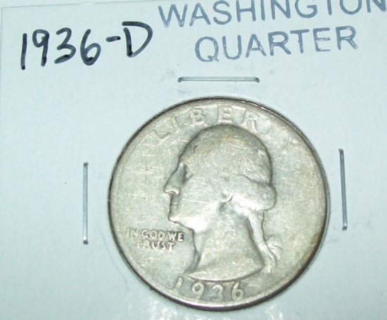 1936-D Washington Silver Quarter Coin