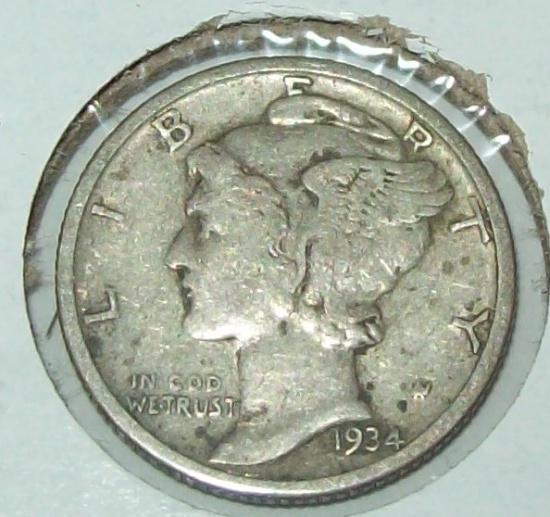 1934 Mercury Dime Silver Coin VF