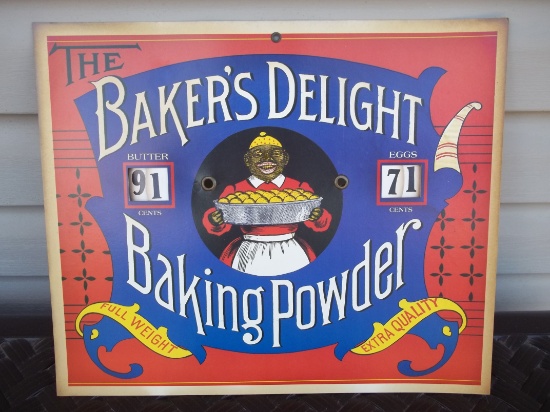 Cardboard Advertising Black Americana Baker's Delight Baking Powder Butter Eggs Dial Sign