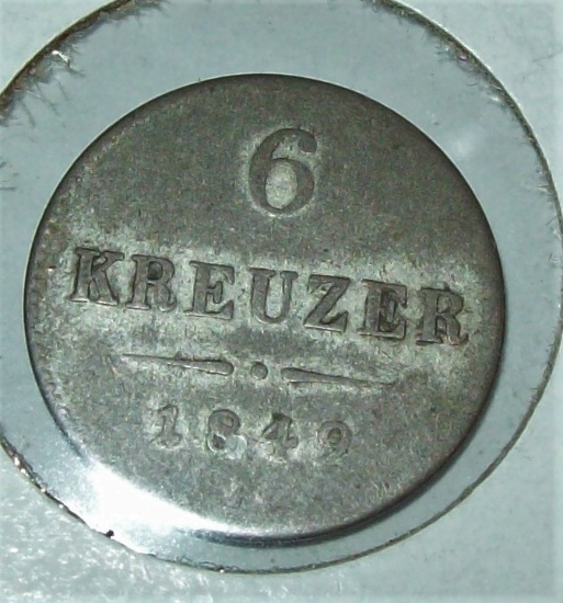 1849 Austria 6 Kruezer Silver Coin Franz Joseph I