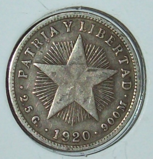 1920 Cuba 10 Centavos Silver Coin Libertad Diez