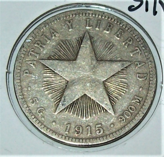 1915 Cuba 20 Centavos Silver Coin Libertad