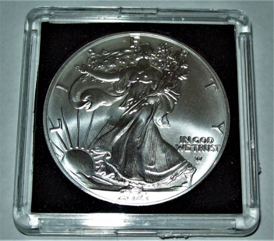 2021 Type 2 American Silver Eagle 1 troy oz. .999 Fine Silver Dollar BU Coin in  Plastic holder