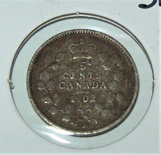 1902-H Canada 5 Cent Silver Coin