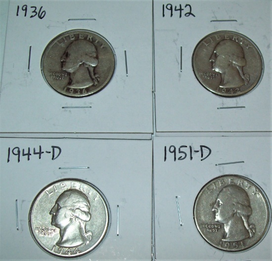 Lot of 4 Silver Washington Quarters $1.00 Face Value