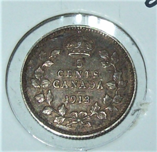 1913 Canada 5 Cent Silver Coin VF