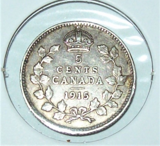 1915 Canada 5 Cent Silver Coin XF