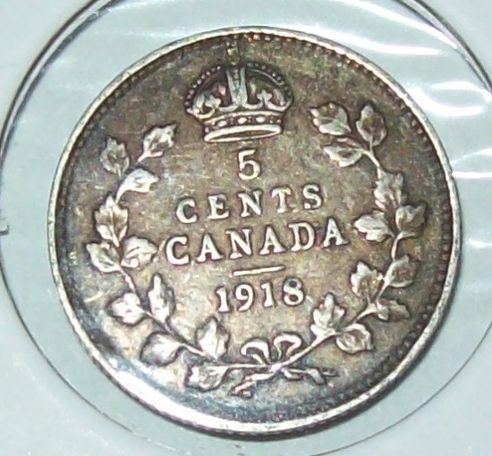 1918 Canada 5 Cent Silver Coin VF